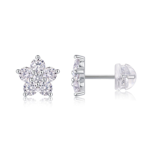 Paris Flower Moissanite 925 Sterling Silver Stud Earrings