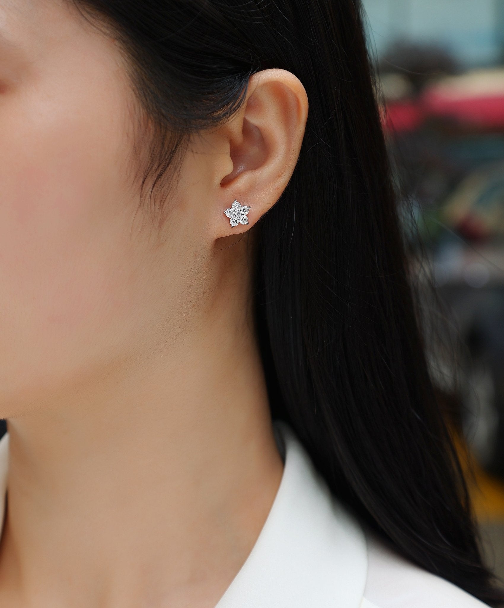 Paris Flower Moissanite 925 Sterling Silver Stud Earrings