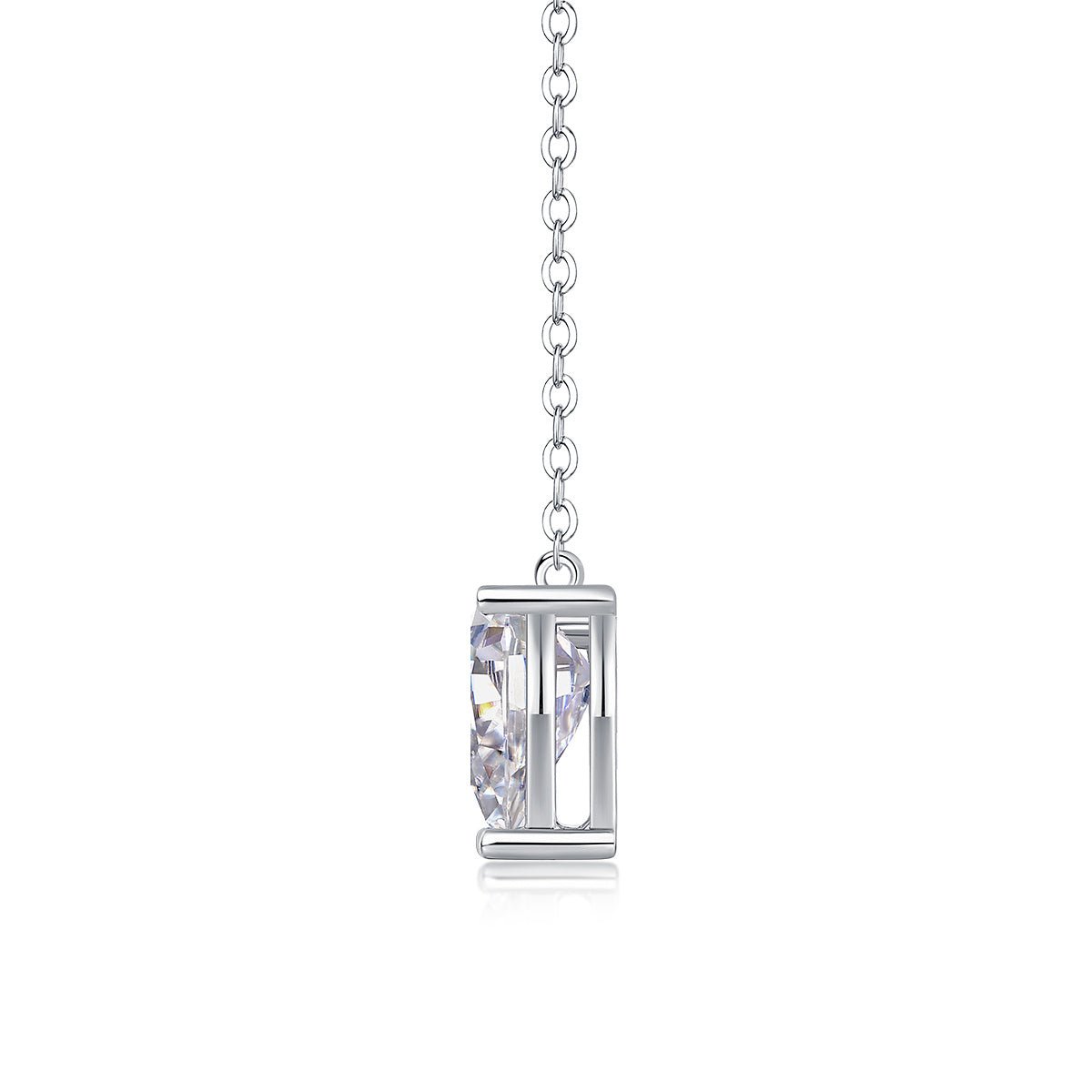 Pear Cut Moissanite Pendant Solitaire Necklace in Platinum Plated Sterling Silver