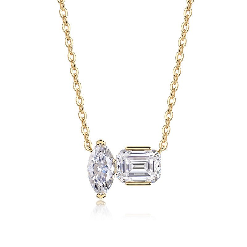 Pear Emerald Cut Toi et moi Moissanite Necklace 925 Silver Gift for Her
