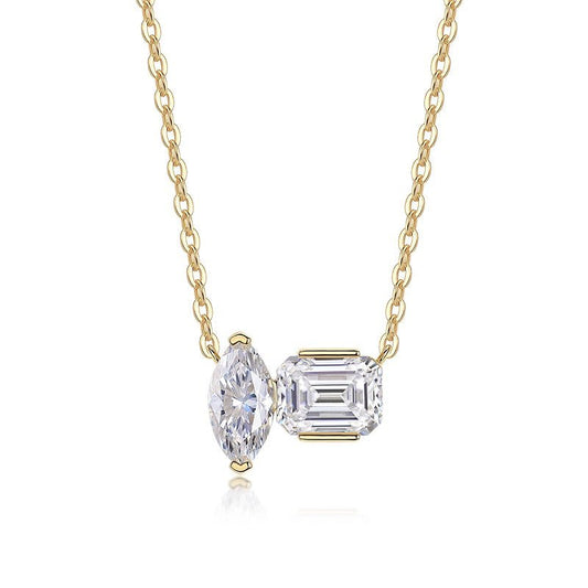 Pear Emerald Cut Toi et moi Moissanite Necklace 925 Silver Gift for Her