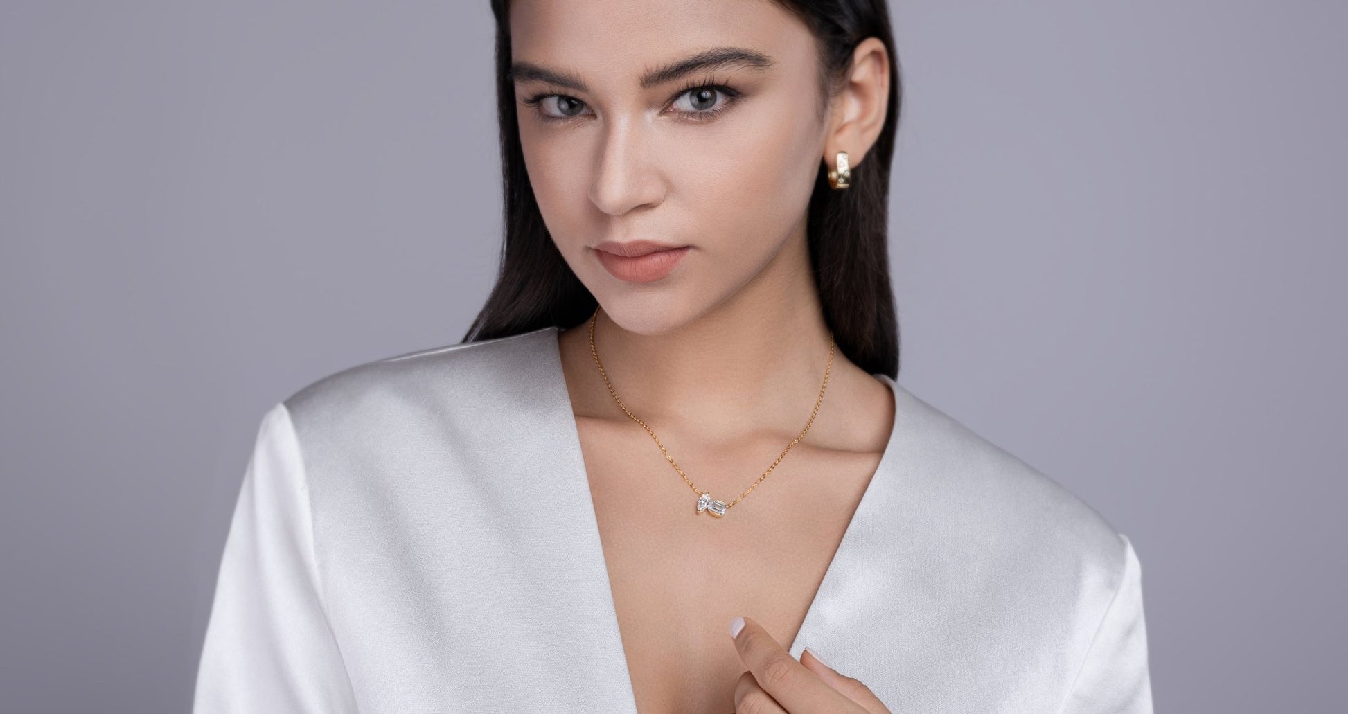 Pear Emerald Cut Toi et moi Moissanite Necklace 925 Silver Gift for Her