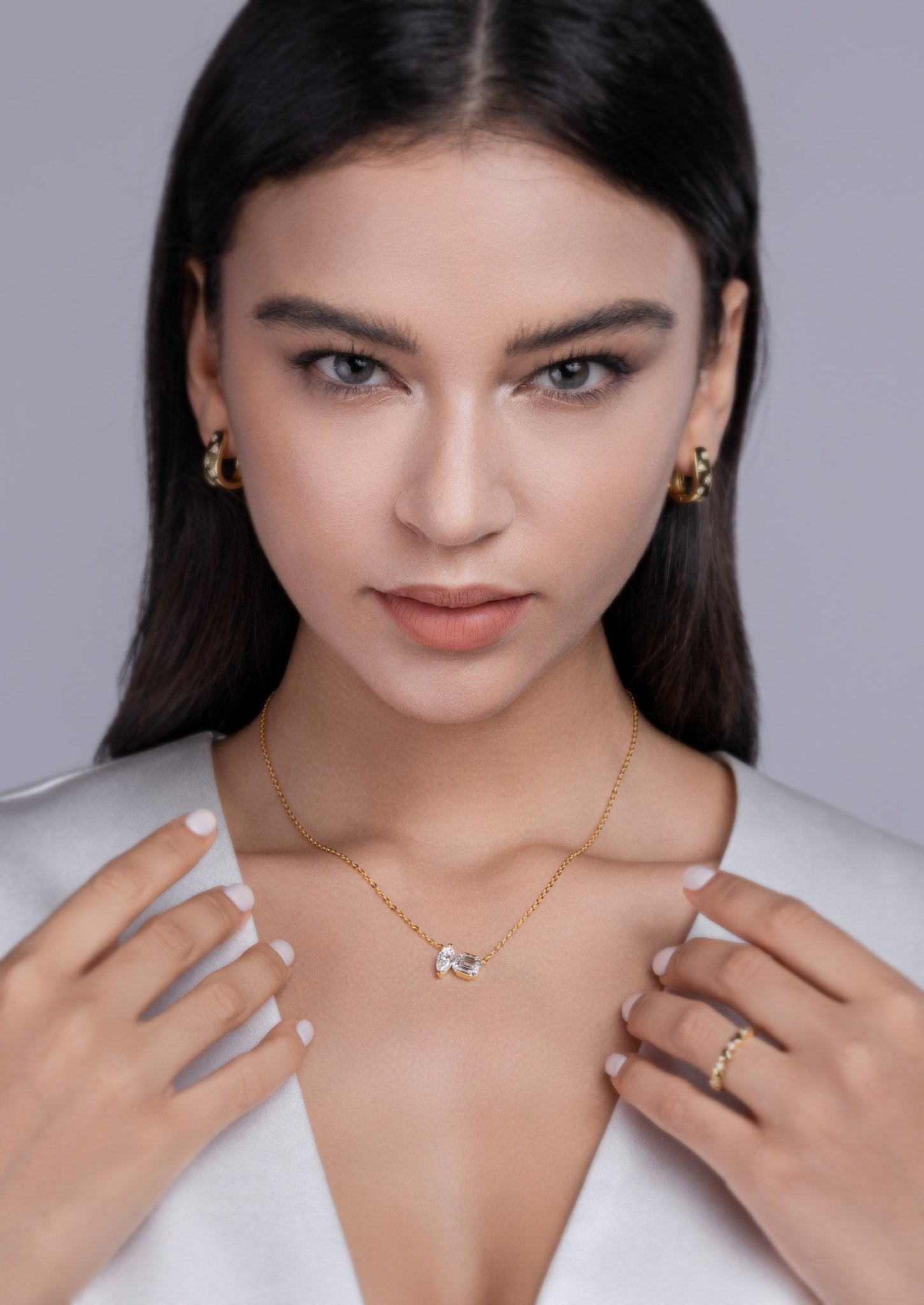 Pear Emerald Cut Toi et moi Moissanite Necklace 925 Silver Gift for Her