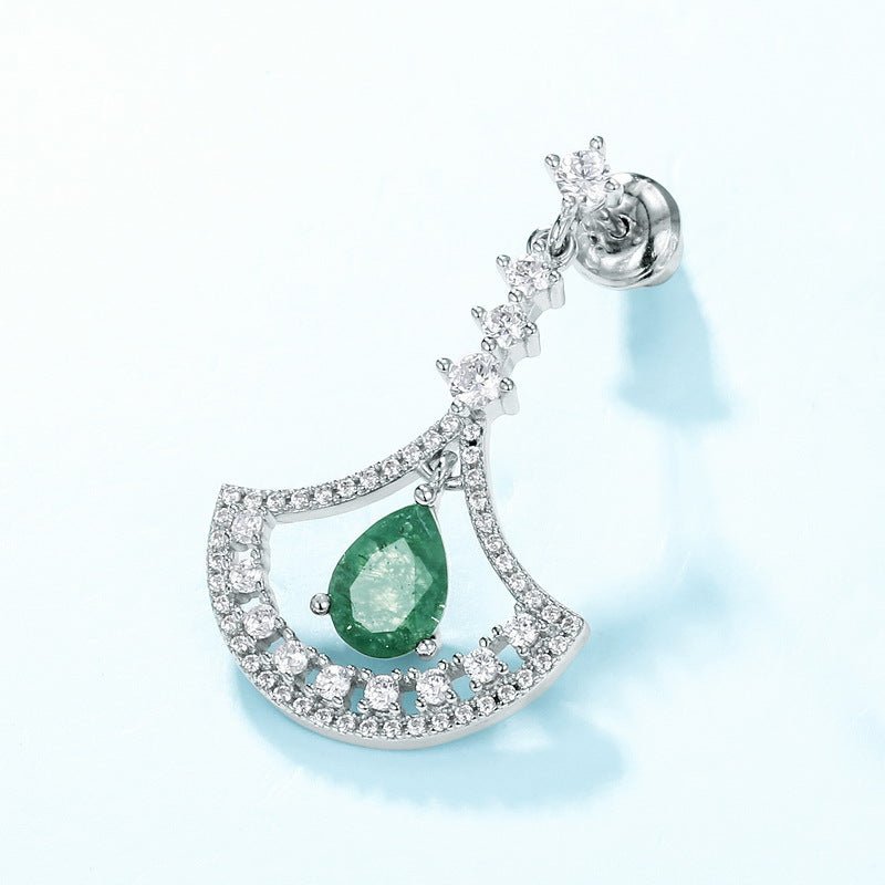 Pear Green Moss Agate Dangle Earrings - Elegant Fan Design in 925 Sterling Silver