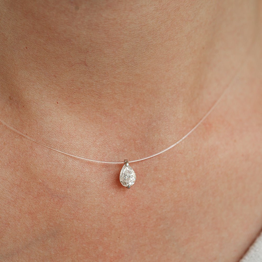 Pear Moissanite Pendant Creative Transparent Fishing Line Silver Necklace