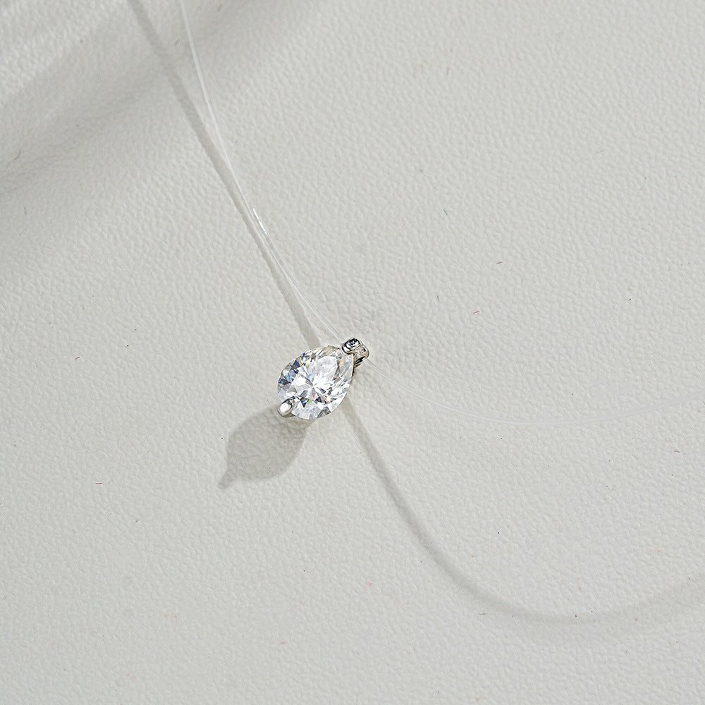Pear Moissanite Pendant Creative Transparent Fishing Line Silver Necklace