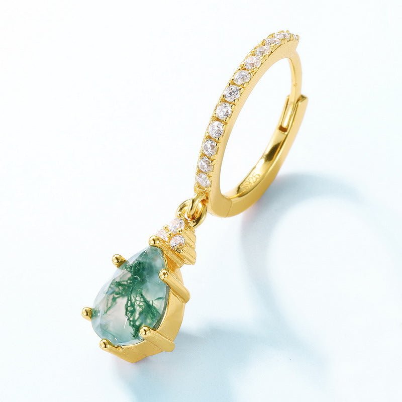 Pear Moss Agate Gold Hoop Earrings Anniversary Birthday Gifts for Her
