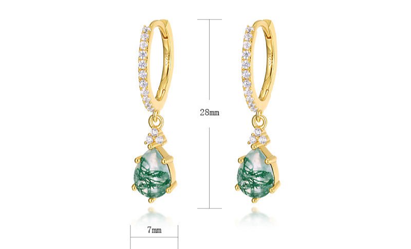 Pear Moss Agate Gold Hoop Earrings Anniversary Birthday Gifts for Her