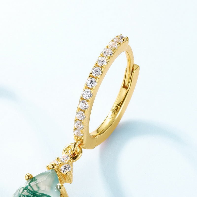 Pear Moss Agate Gold Hoop Earrings Anniversary Birthday Gifts for Her