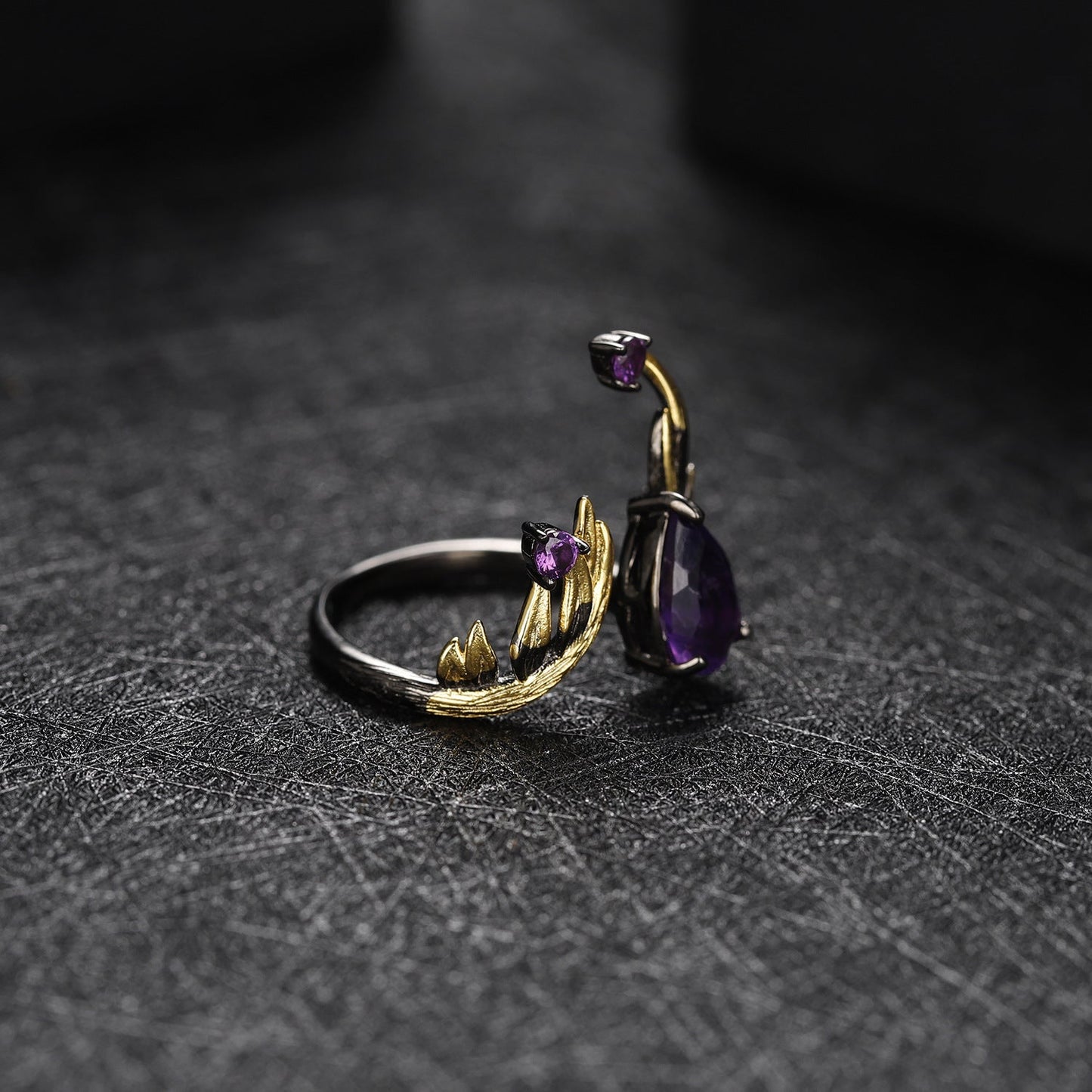 Pear Natural Amethyst Ring 925 Silver