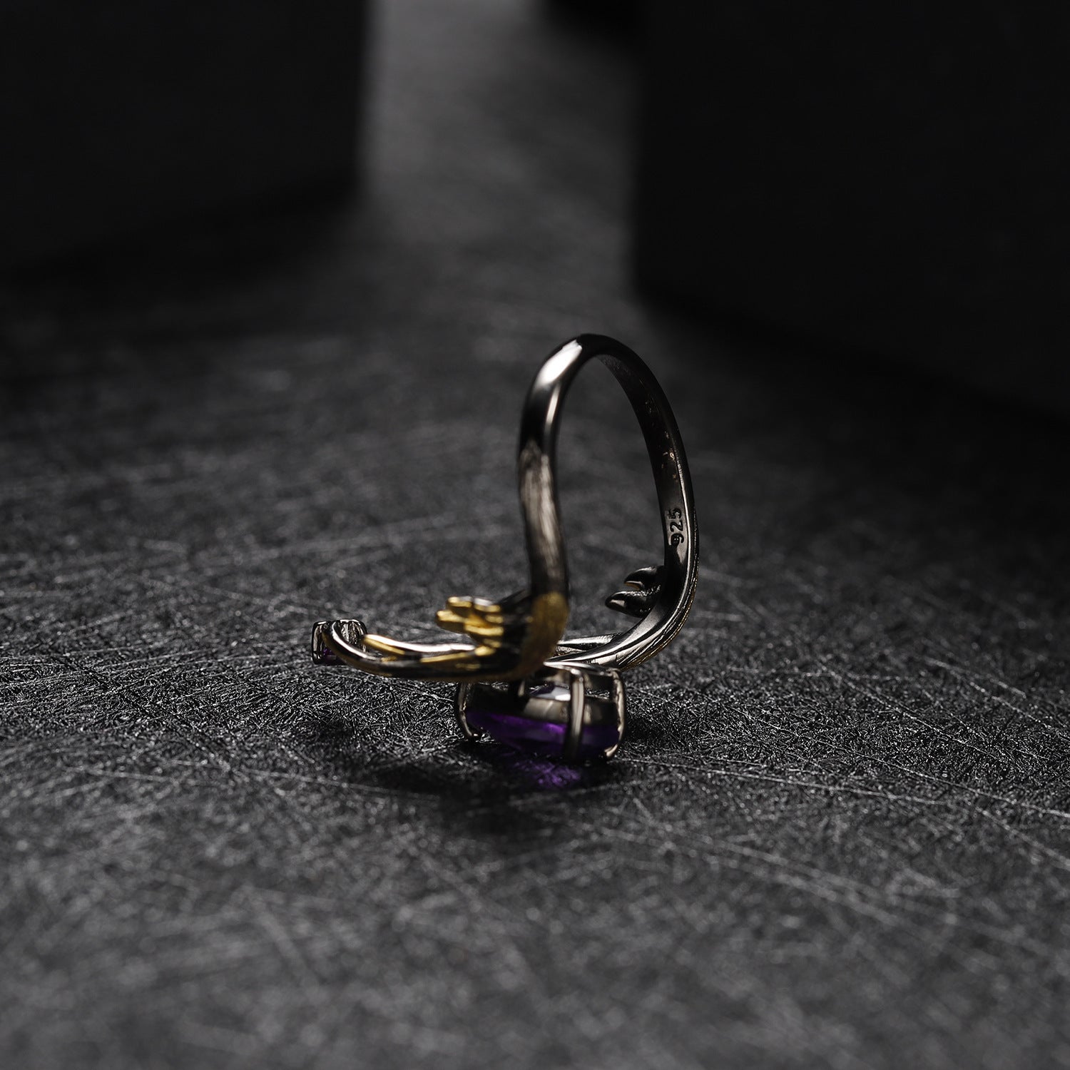 Pear Natural Amethyst Ring 925 Silver