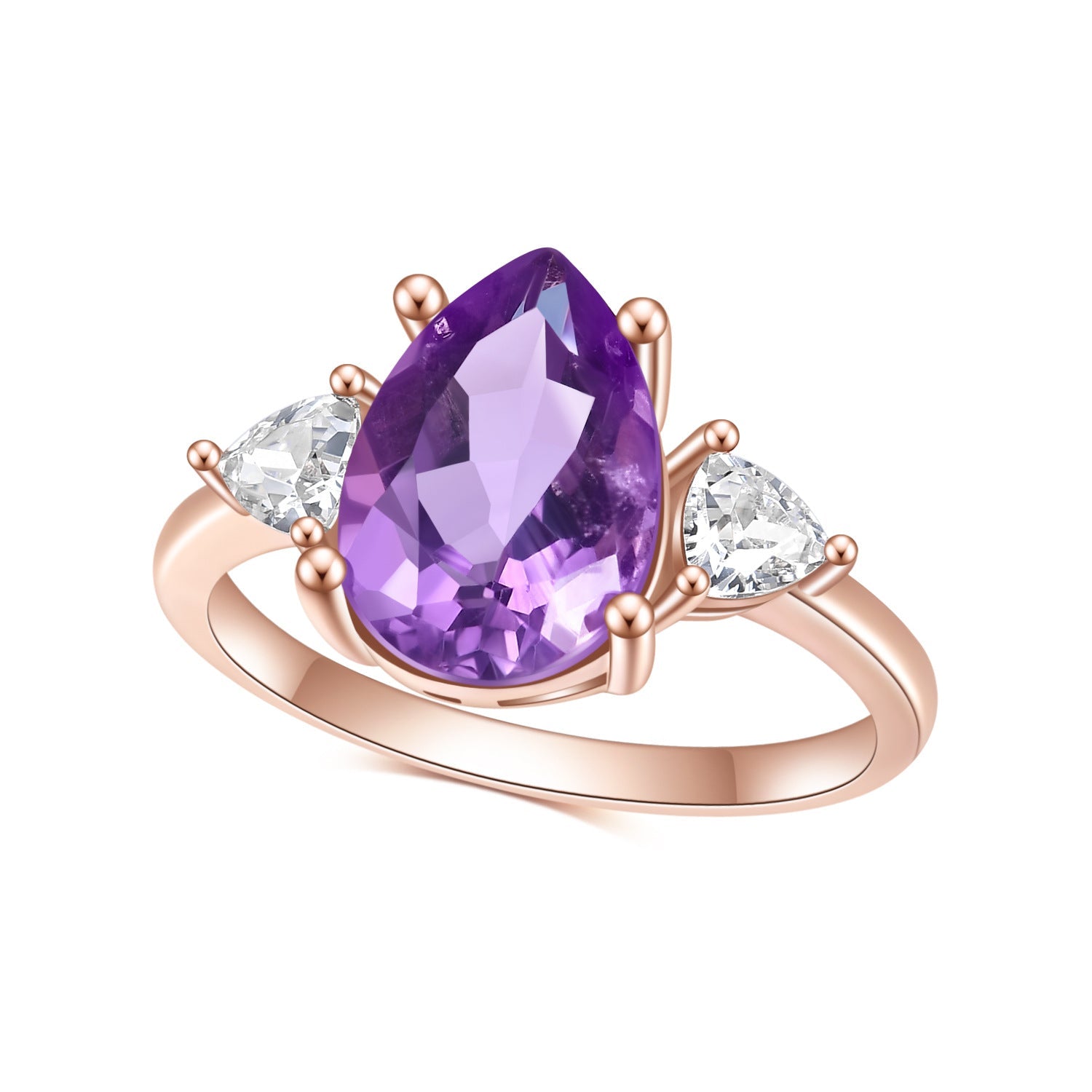 Pear Natural Amethyst Ring 925 Sterling Silver Rose Gold Ring Anniversary Birthday Gift