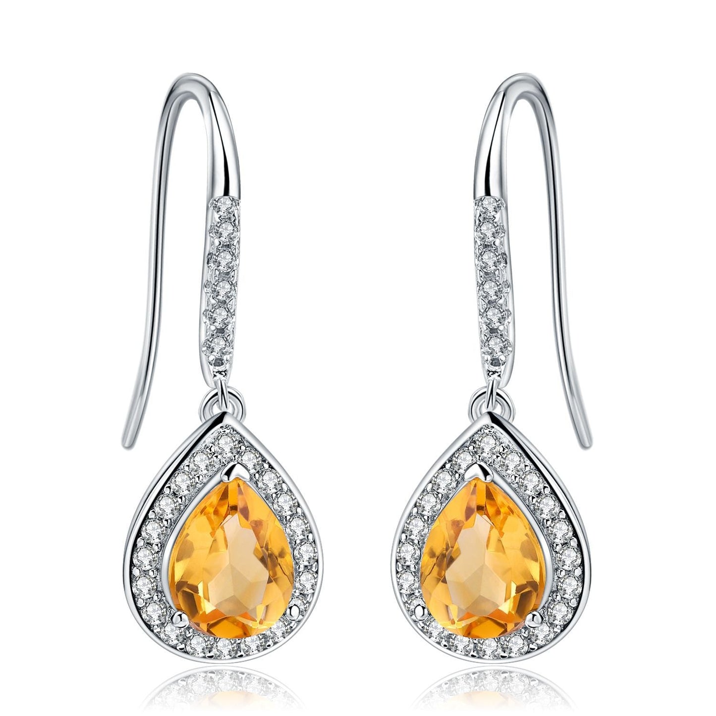 Pear Natural Citrine Topaz Dangle Drop Earrings 925 Silver Wedding Birthday Christmas Gift for Her