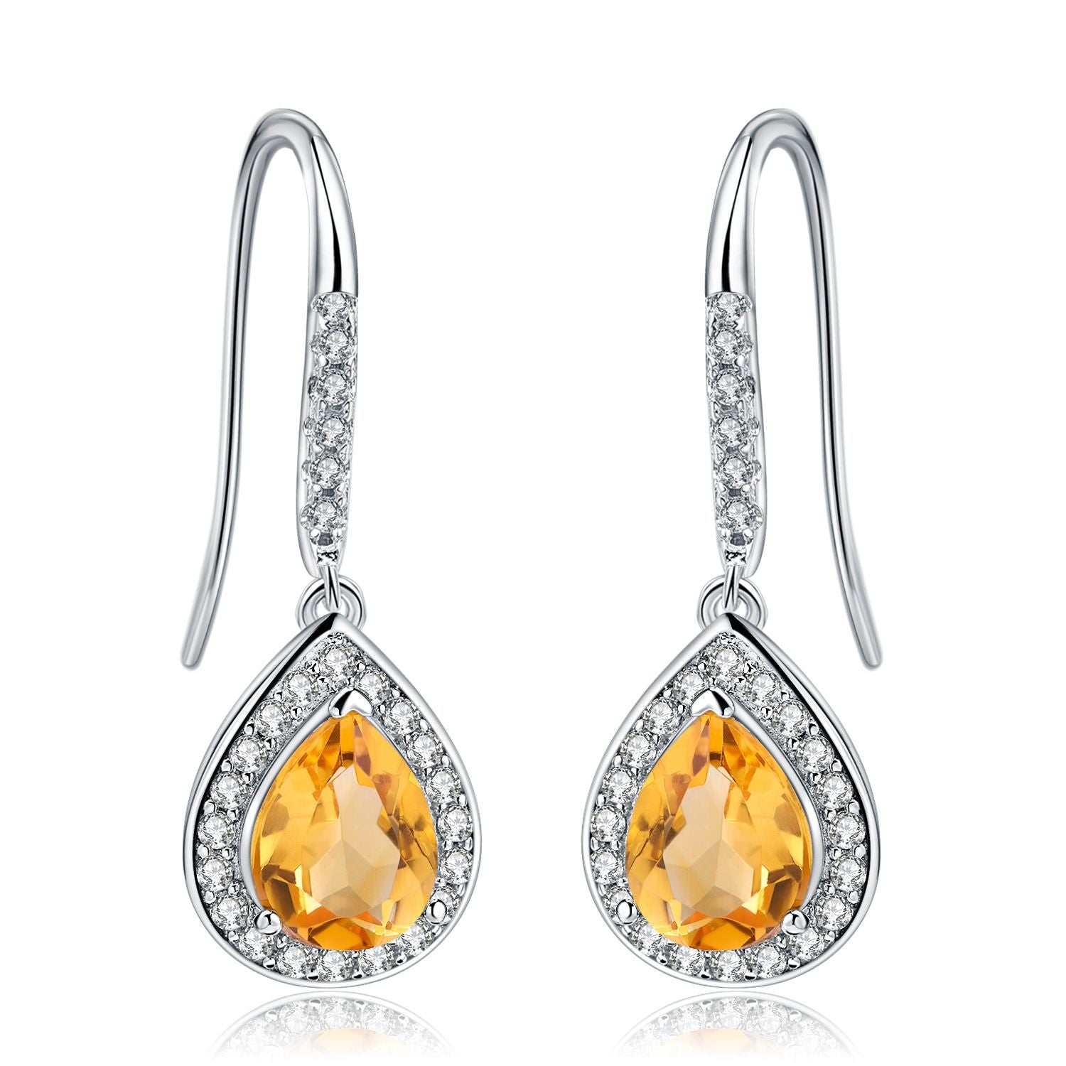 Pear Natural Citrine Topaz Dangle Drop Earrings 925 Silver Wedding Birthday Christmas Gift for Her
