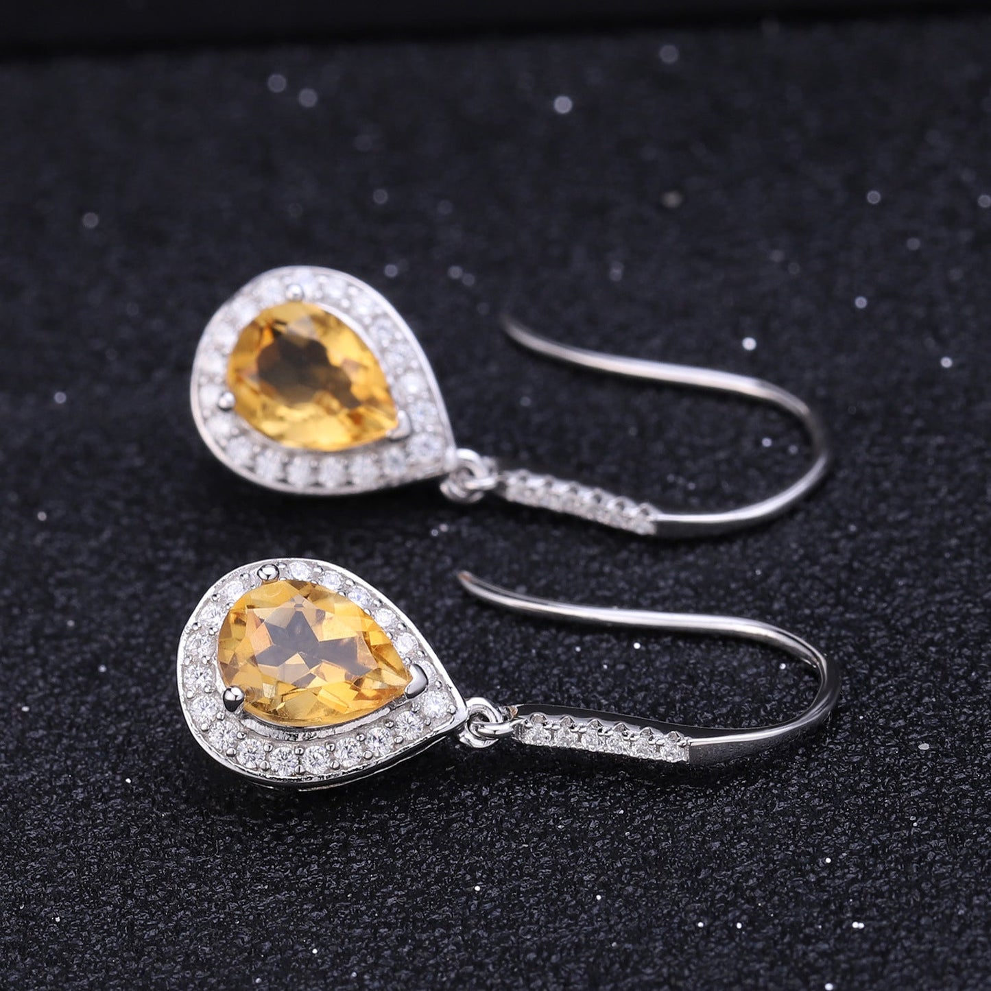 Pear Natural Citrine Topaz Dangle Drop Earrings 925 Silver Wedding Birthday Christmas Gift for Her