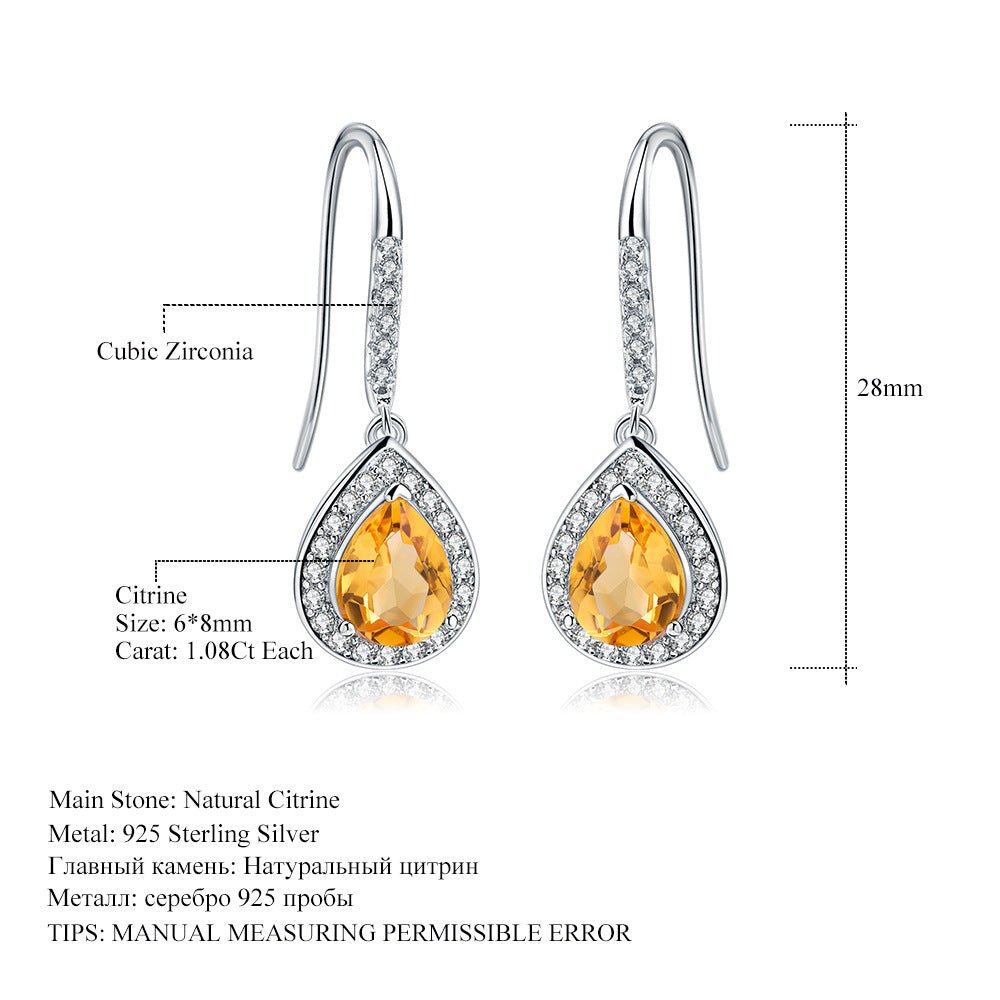 Pear Natural Citrine Topaz Dangle Drop Earrings 925 Silver Wedding Birthday Christmas Gift for Her