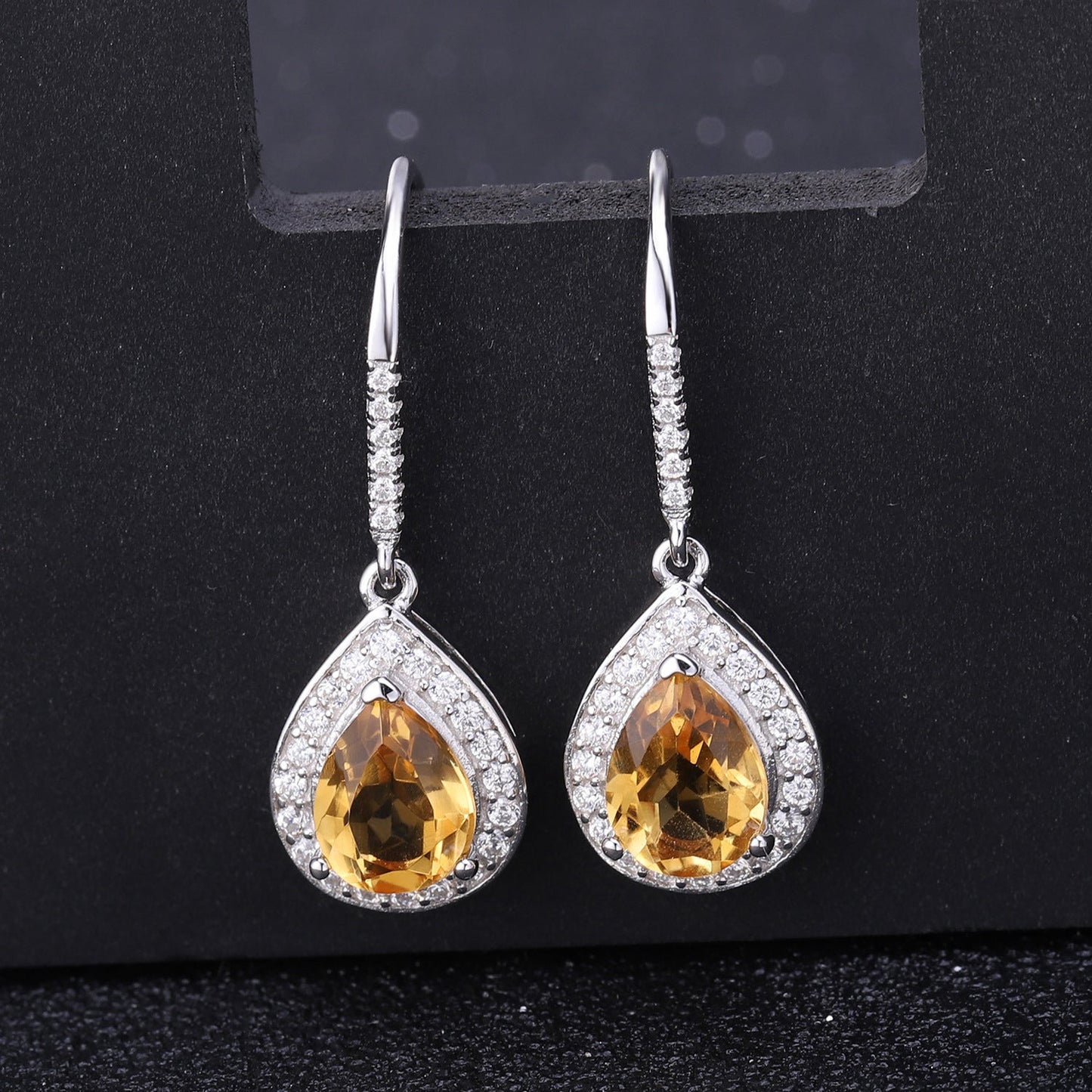 Pear Natural Citrine Topaz Dangle Drop Earrings 925 Silver Wedding Birthday Christmas Gift for Her