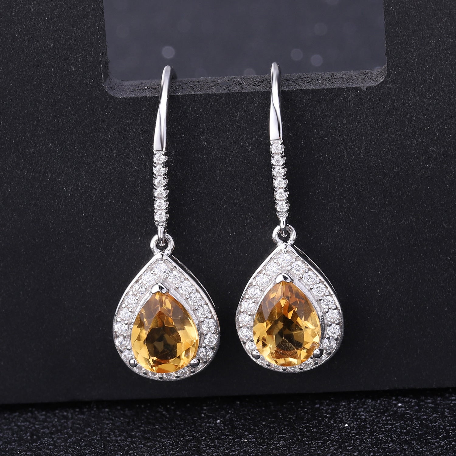 Pear Natural Citrine Topaz Dangle Drop Earrings 925 Silver Wedding Birthday Christmas Gift for Her