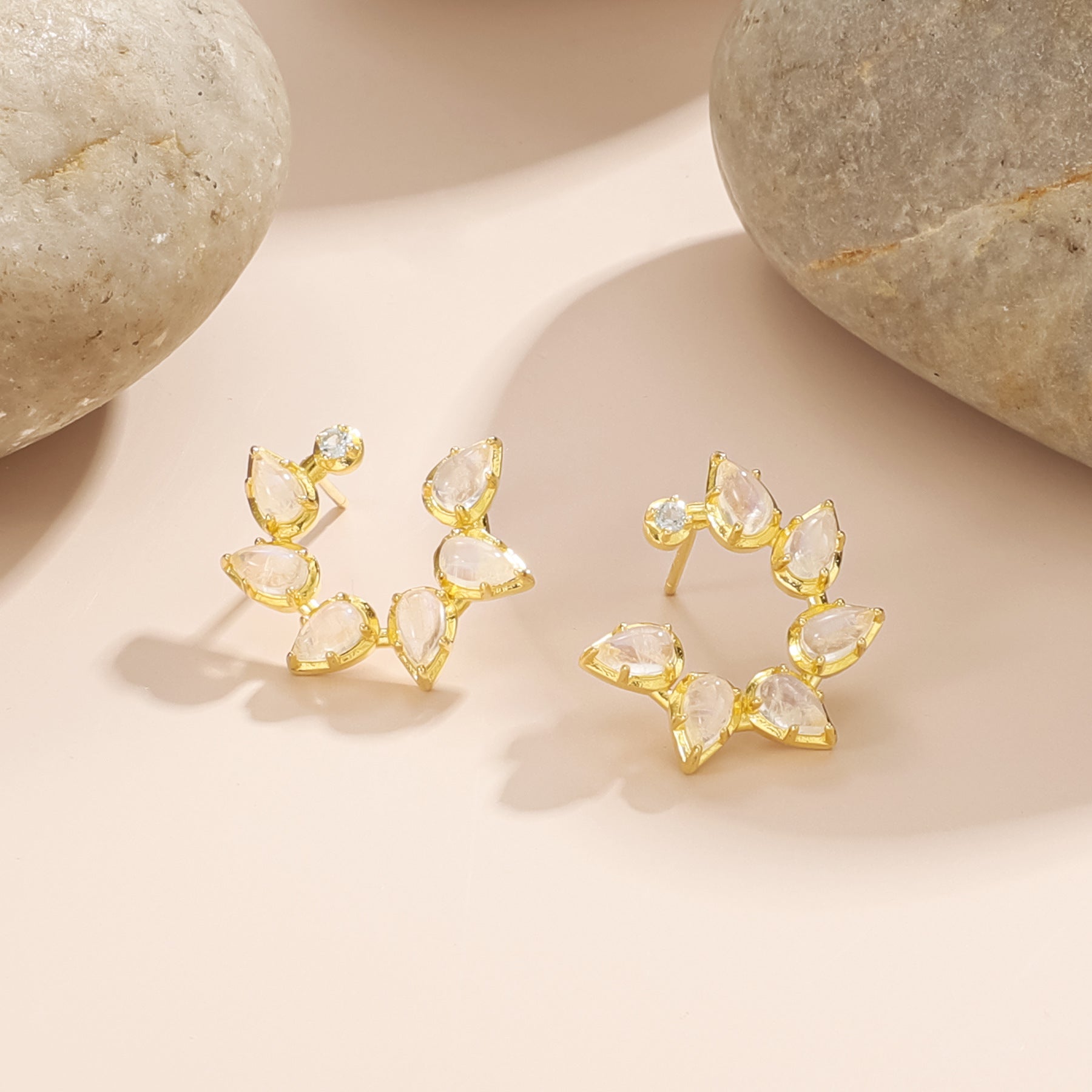 Pear Natural Moonstone Studs Earrings 925 Sterling Silver Christmas Gift