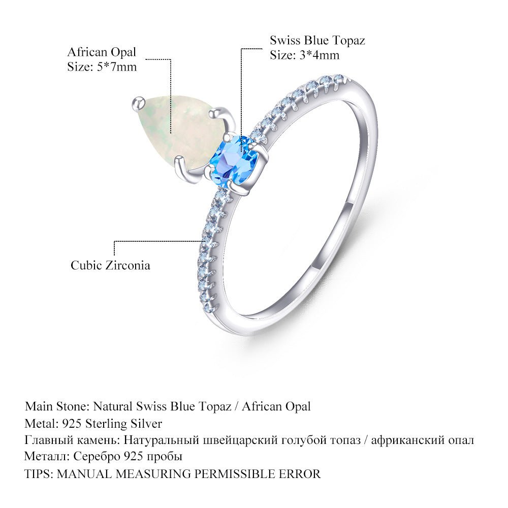 Pear Natural Opal Amethyst Peridot Topaz Ring 925 Sterling Silver Eternity Engagement Ring