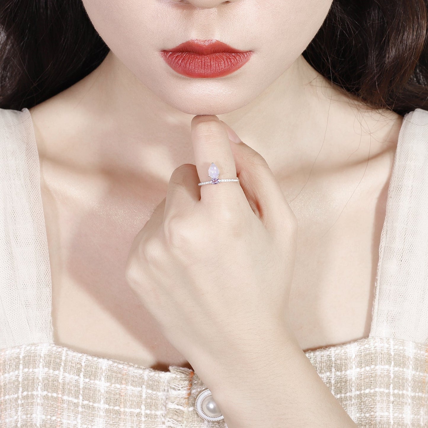 Pear Natural Opal Amethyst Peridot Topaz Ring 925 Sterling Silver Eternity Engagement Ring