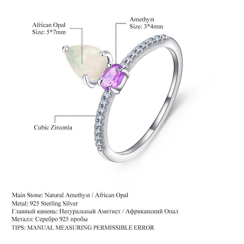 Pear Natural Opal Amethyst Peridot Topaz Ring 925 Sterling Silver Eternity Engagement Ring