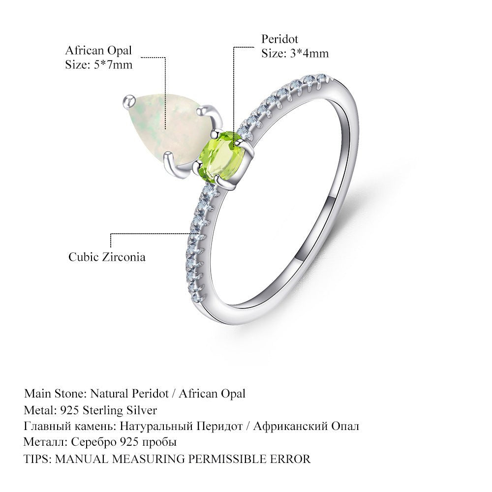 Pear Natural Opal Amethyst Peridot Topaz Ring 925 Sterling Silver Eternity Engagement Ring