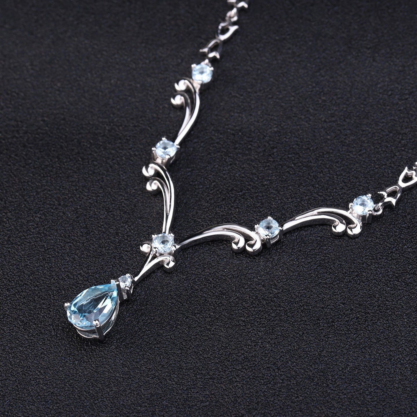 Pear Natural Topaz Necklace 925 Sterling Silver Sapphire Necklace Pendant