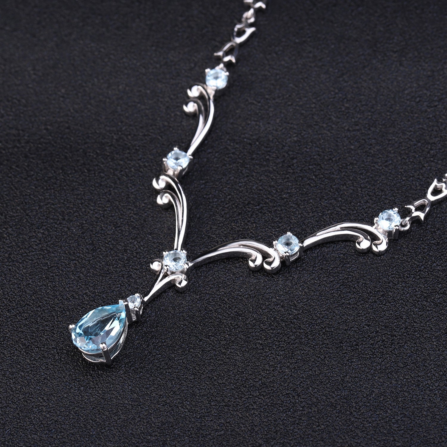 Pear Natural Topaz Necklace 925 Sterling Silver Sapphire Necklace Pendant