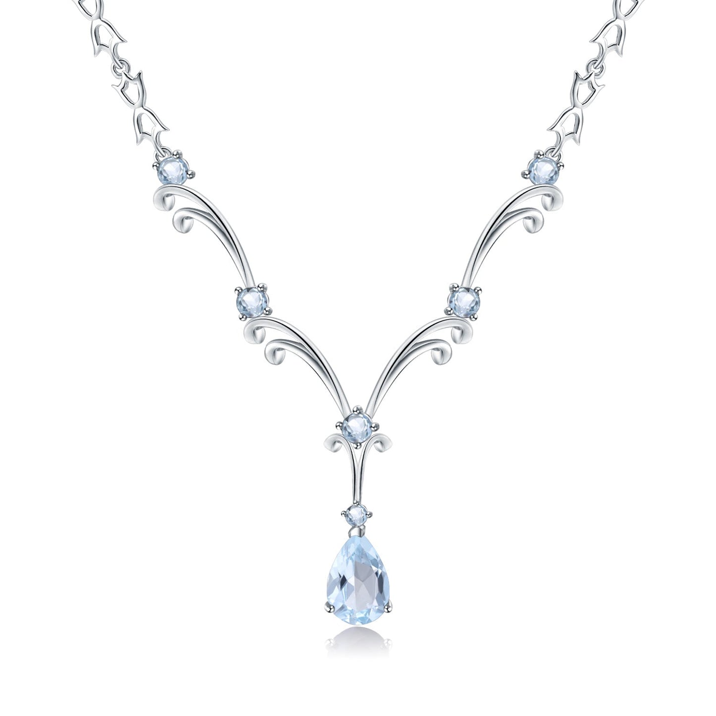 Pear Natural Topaz Necklace 925 Sterling Silver Sapphire Necklace Pendant
