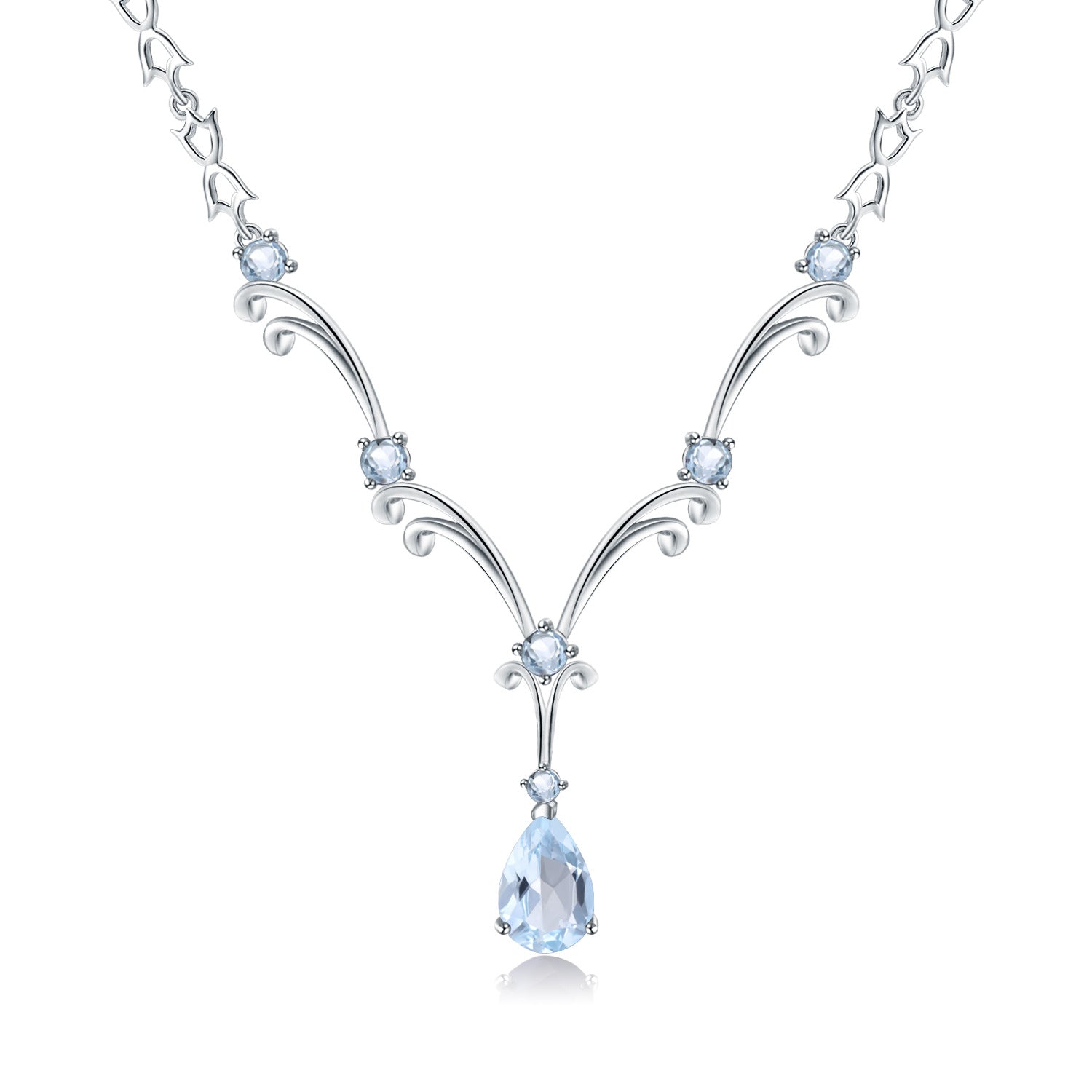 Pear Natural Topaz Necklace 925 Sterling Silver Sapphire Necklace Pendant