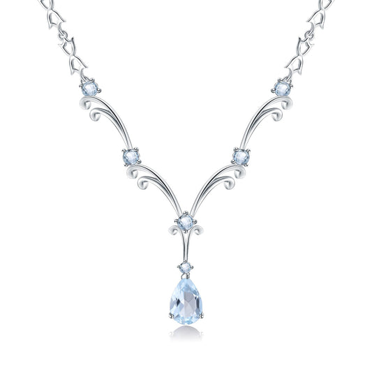 Pear Natural Topaz Necklace 925 Sterling Silver Sapphire Necklace Pendant