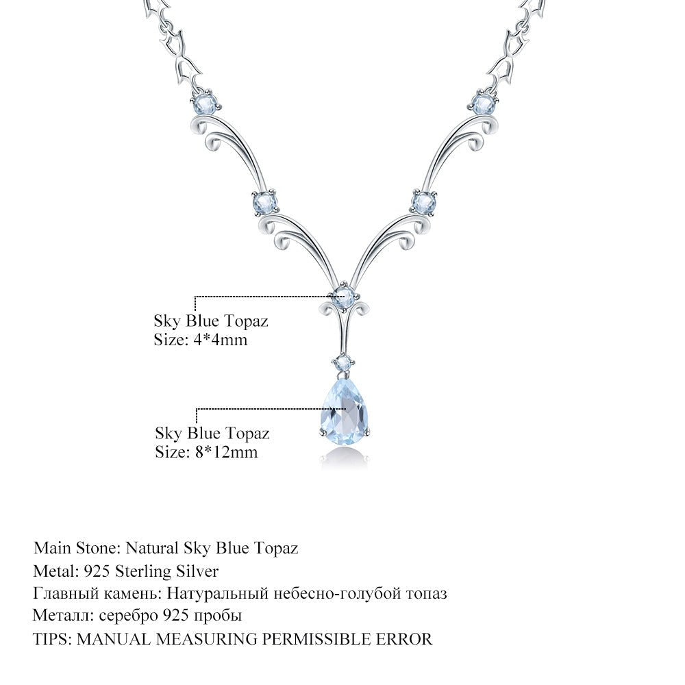 Pear Natural Topaz Necklace 925 Sterling Silver Sapphire Necklace Pendant