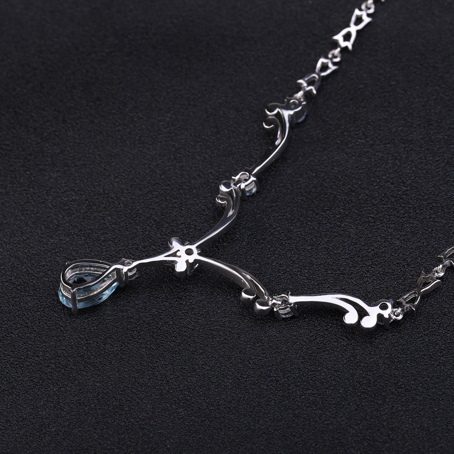 Pear Natural Topaz Necklace 925 Sterling Silver Sapphire Necklace Pendant