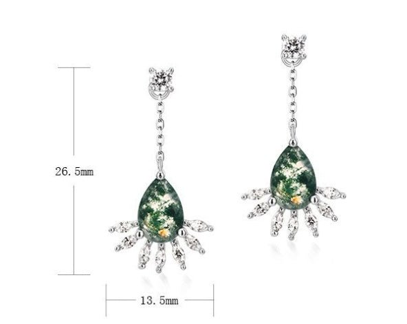 Pear Shaped Green Moss Agate Earrings for Women in 925 Sterling Silver