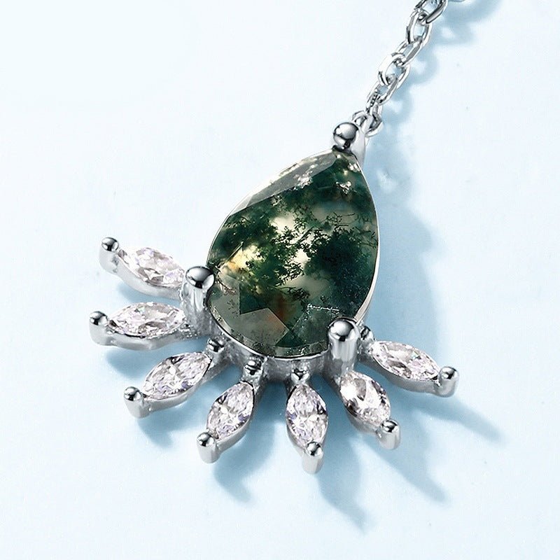 Pear Shaped Green Moss Agate Earrings for Women in 925 Sterling Silver