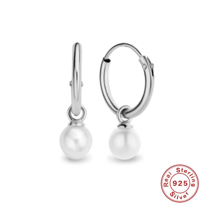 Pearl Huggie Hoops in Sterling Silver | Gift for Her