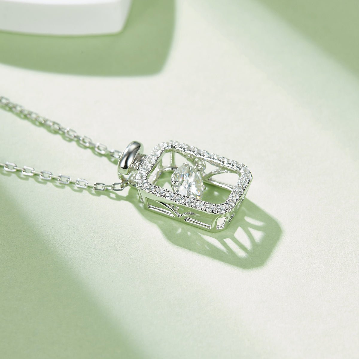 Perfume Bottle Necklace with 0.5ct D Color Moissanite in 925 Silver