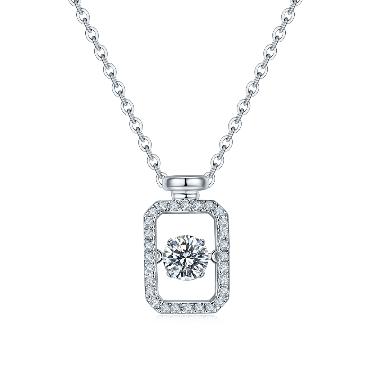 Perfume Bottle Necklace with 0.5ct D Color Moissanite in 925 Silver