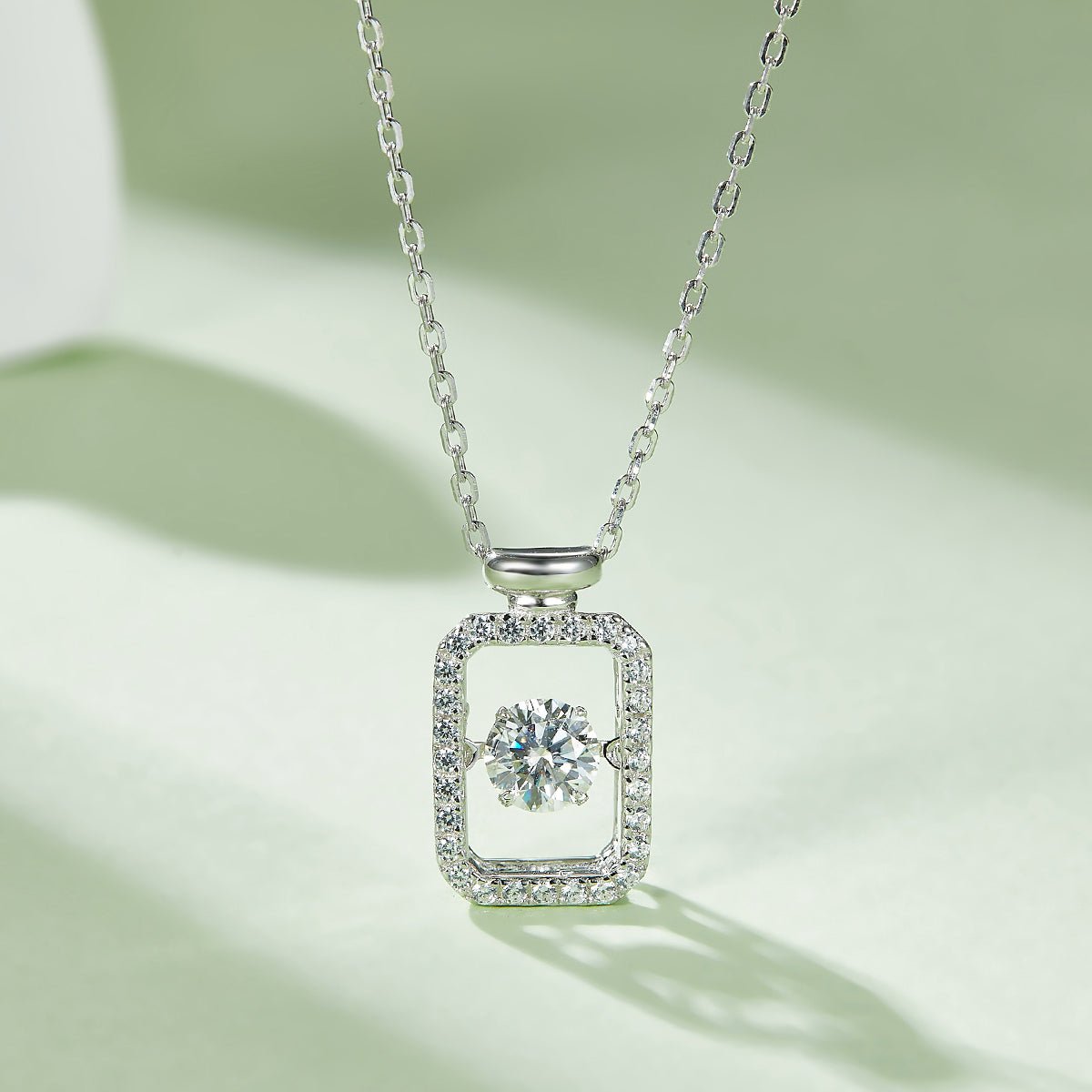 Perfume Bottle Necklace with 0.5ct D Color Moissanite in 925 Silver