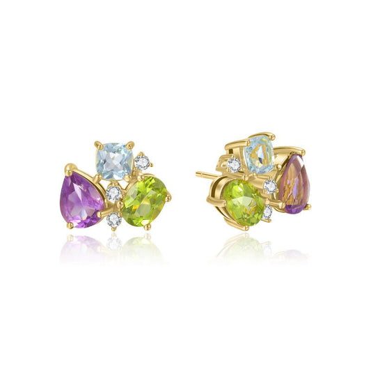 Peridot & Amethyst Stud Earrings in 925 Sterling Silver Dainty Birthstone Gift