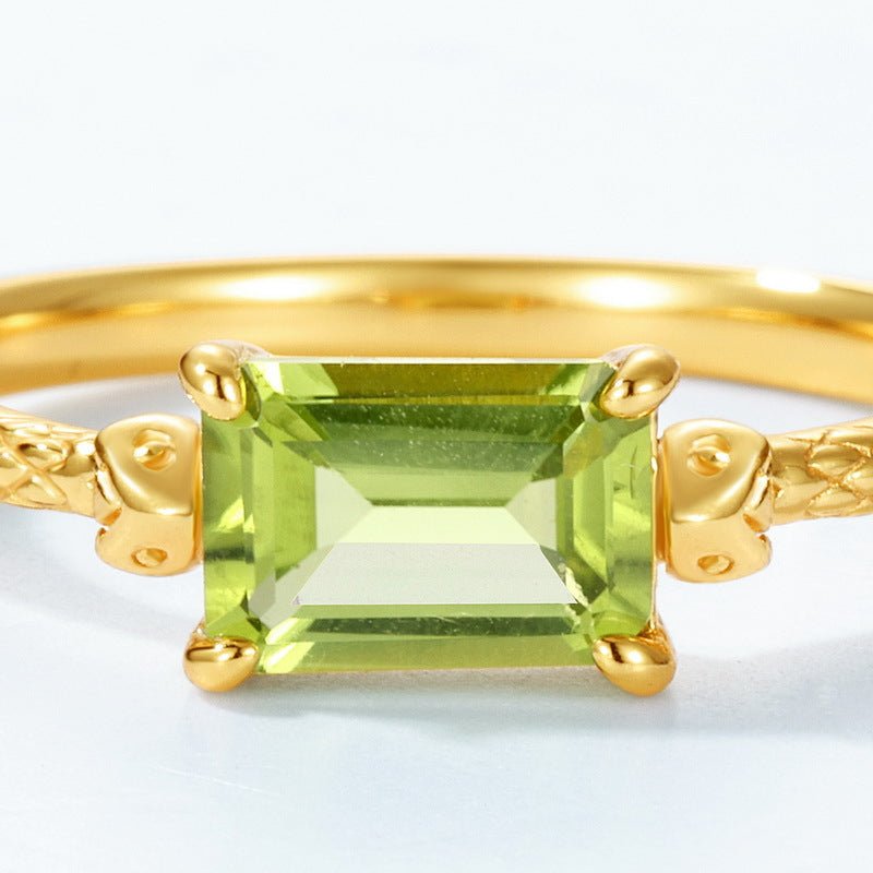 Peridot Baguette Ring August Birthstone Slim Stacking Ring Gift For Her