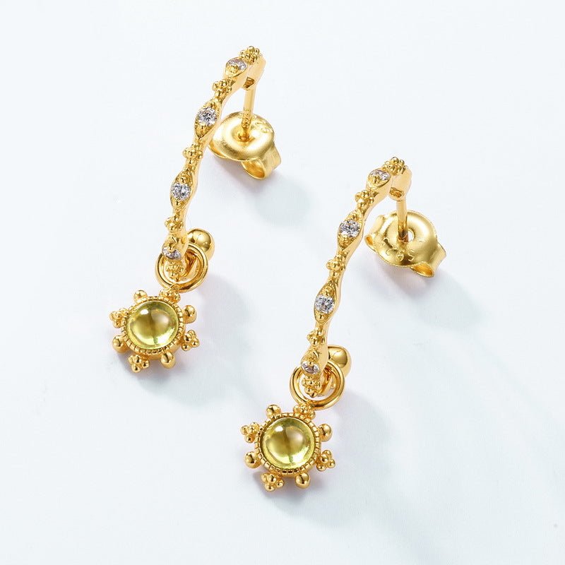 Peridot Flower Dangle Drop Earrings10k Gold - Plated 925 Silver