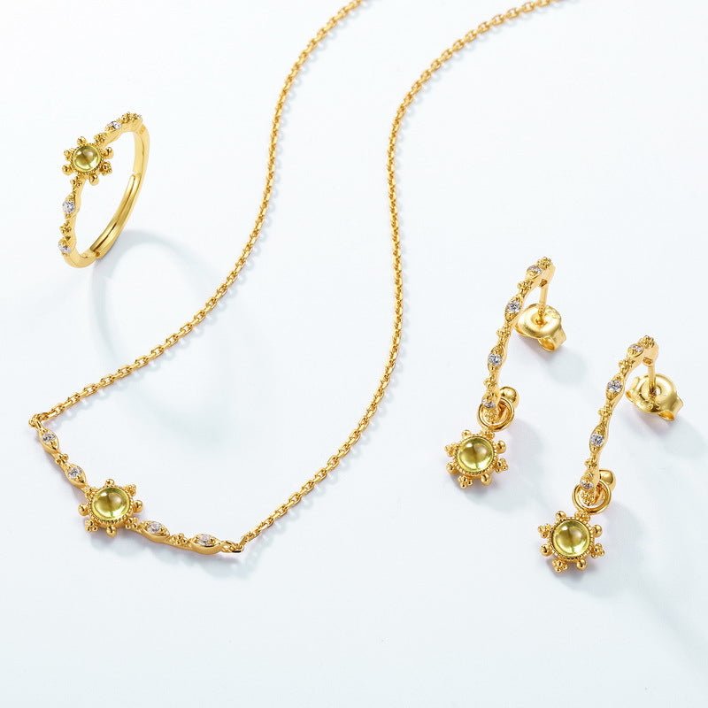 Peridot Flower Dangle Drop Earrings10k Gold - Plated 925 Silver