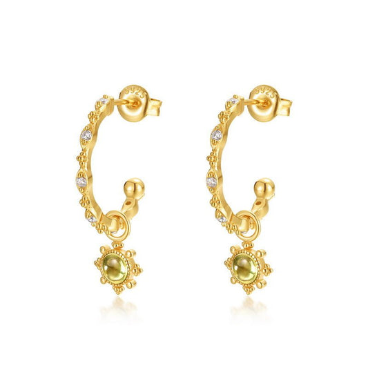 Peridot Flower Dangle Drop Earrings10k Gold - Plated 925 Silver