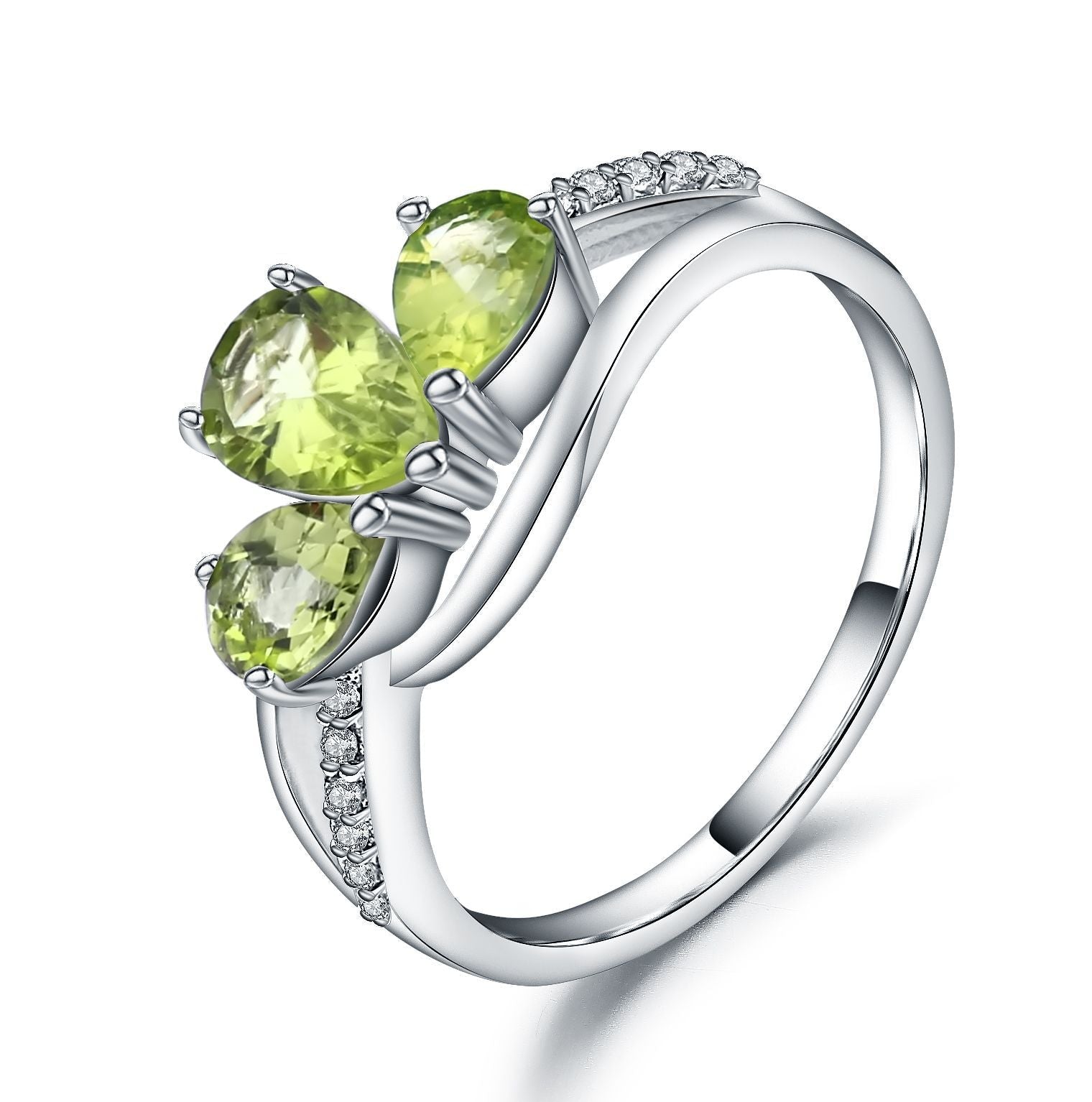 Peridot Trilogy Ring 925 Sterling Silver Natural Gemstone Shamrock Jewelry