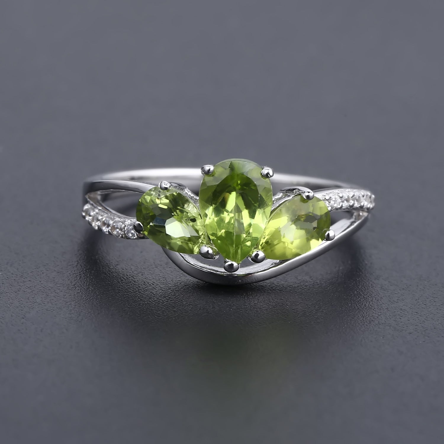 Peridot Trilogy Ring 925 Sterling Silver Natural Gemstone Shamrock Jewelry