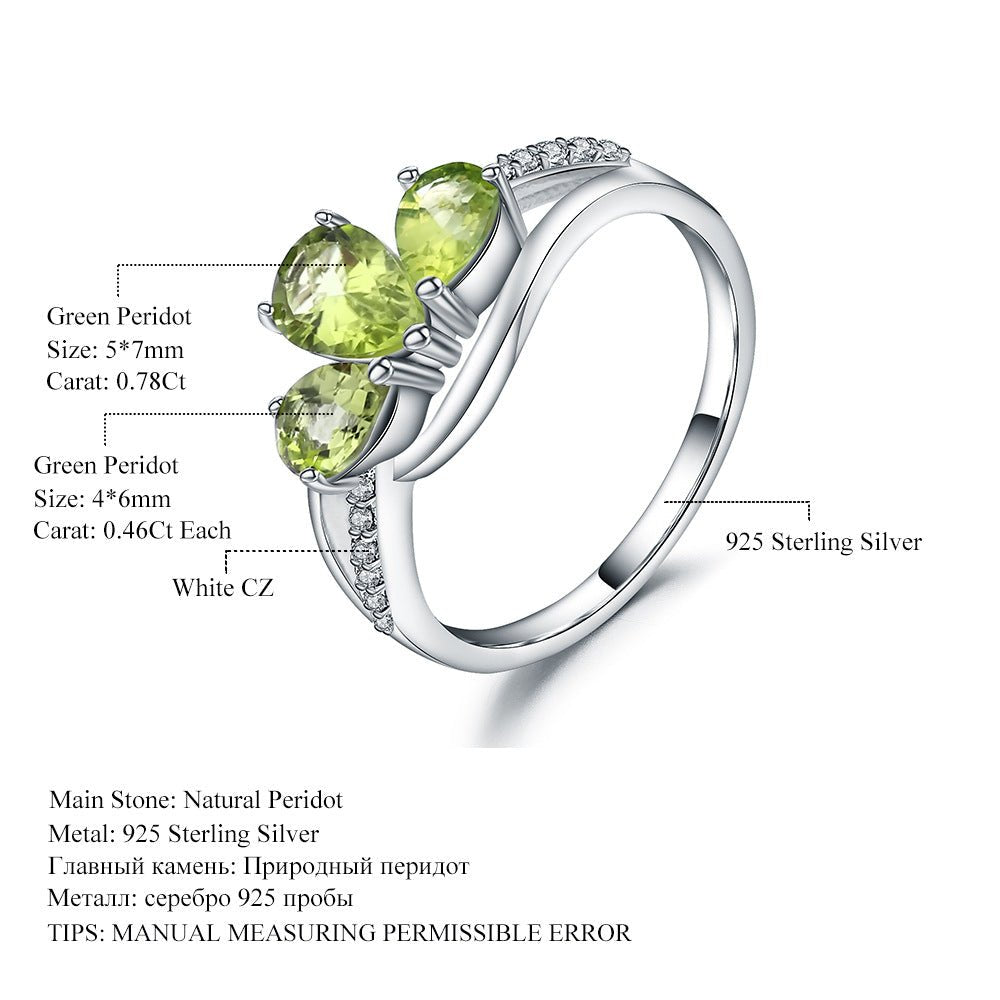 Peridot Trilogy Ring 925 Sterling Silver Natural Gemstone Shamrock Jewelry