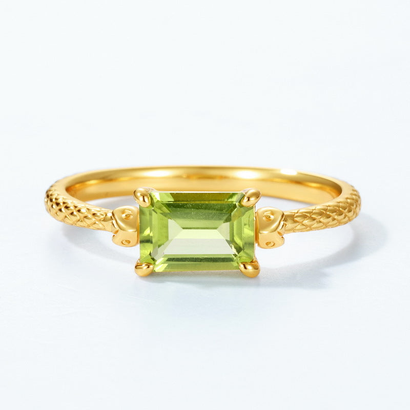 Peridot Baguette Ring August Birthstone Slim Stacking Ring Gift For Her