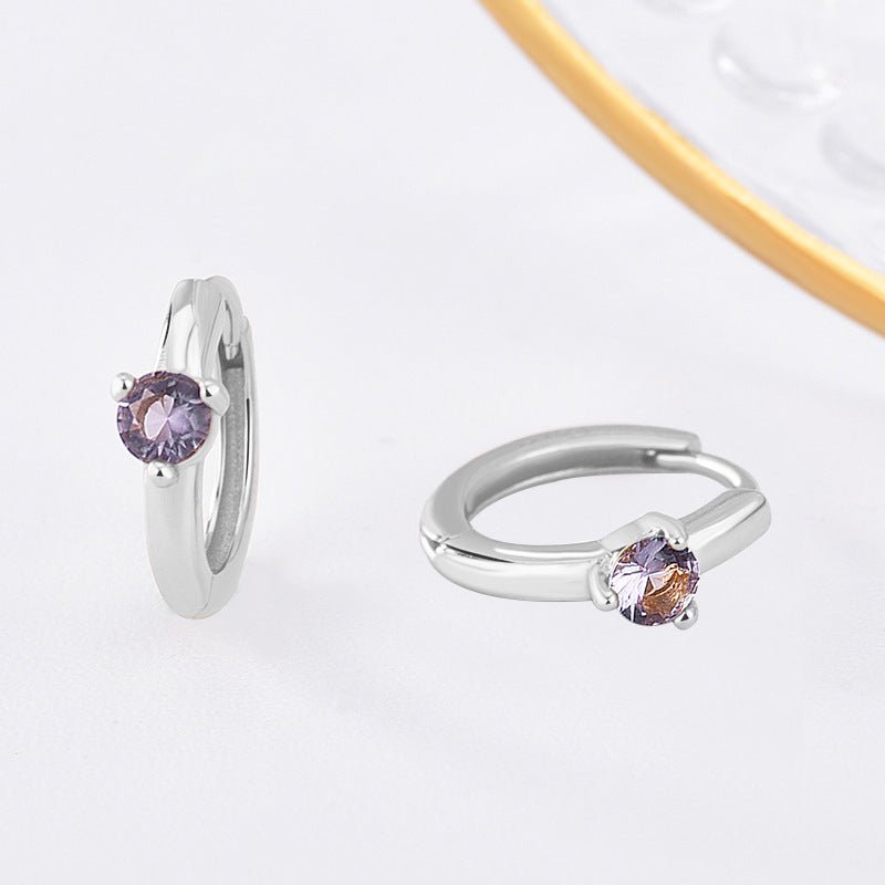 Personalized Birthstone Huggie Earrings - Dainty 925 Sterling Silver & Gold Plated Hoops